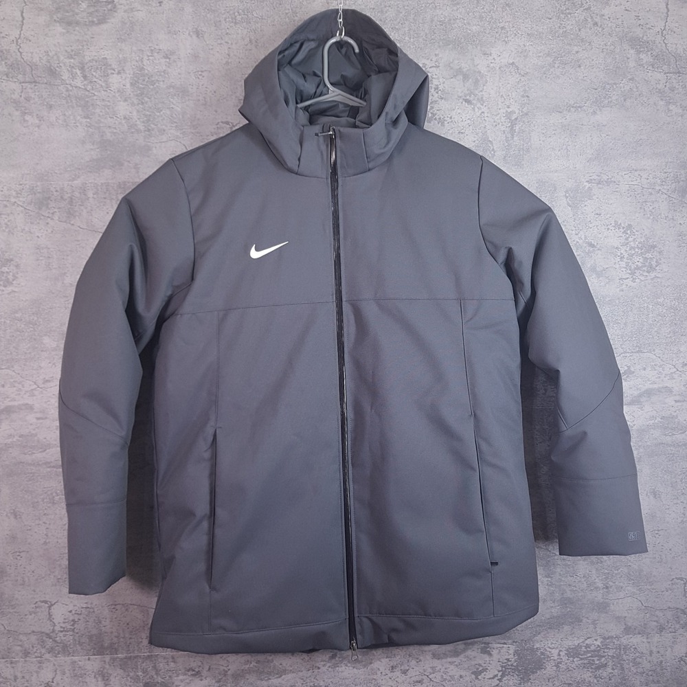 NIKE Team 550 Duck Down Parka Jacket Hooded Full Zip Mens LARGE Grey DJ6526-060